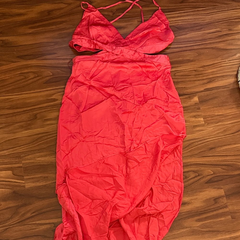 Zara Coral Red Strappy Cutout Maxi Dress